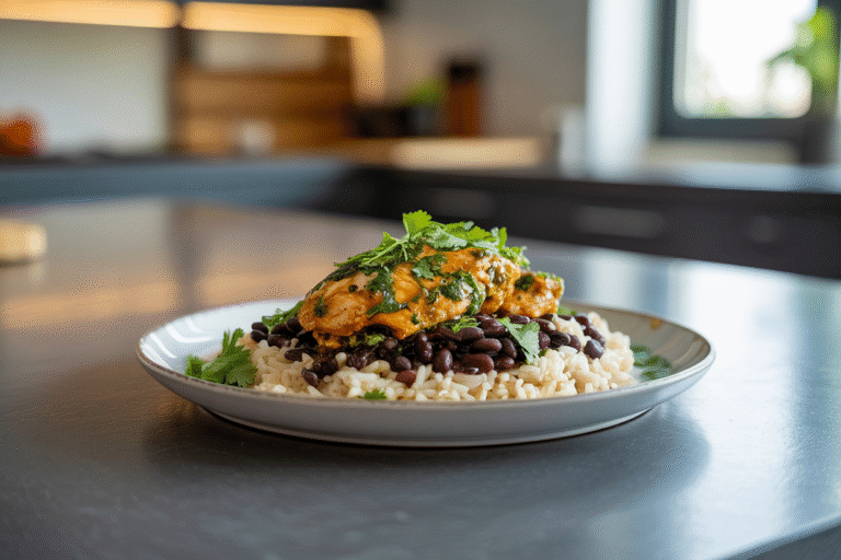 cilantro lime Chicken on rice with black beans