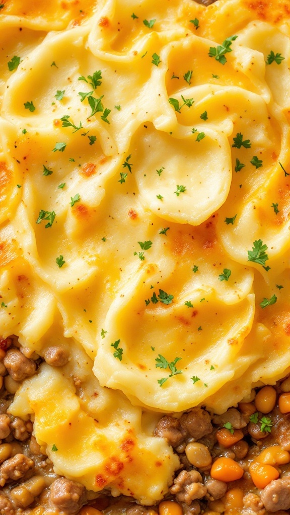 Ground Beef Shepherd's Pie topped with golden mashed potatoes