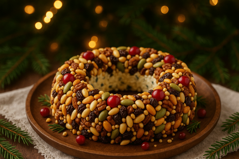 Festive Christmas Cheese Ball Wreath Recipe