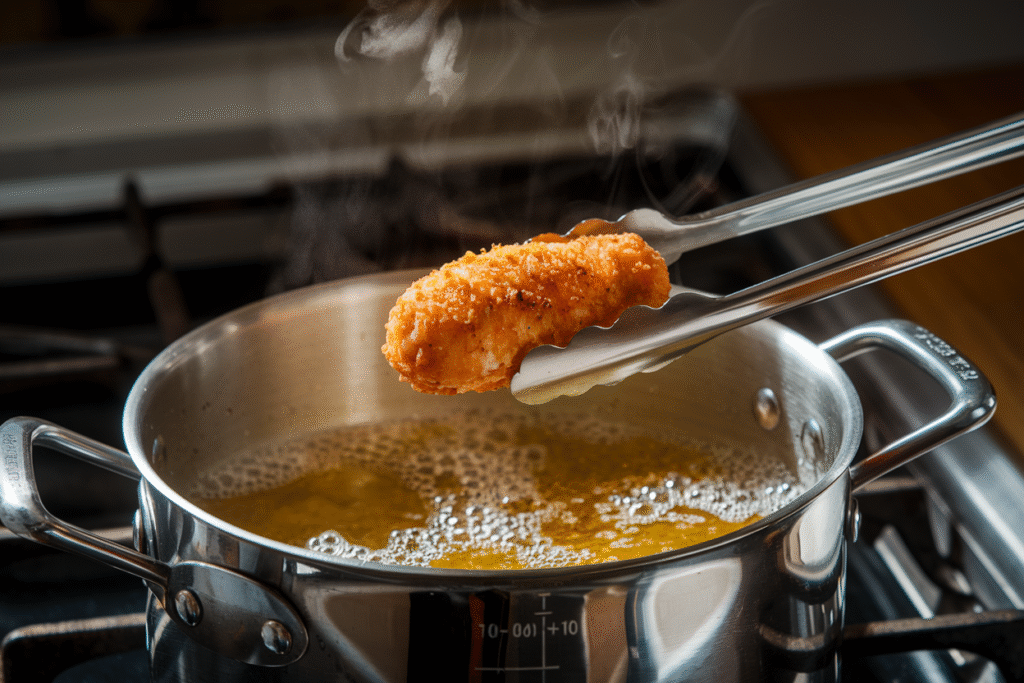 frying the chicken tenders