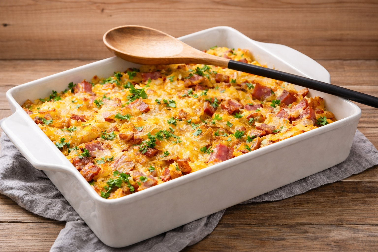 Loaded potato ranch chicken casserole ready to be served