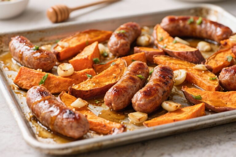 Sheet Pan Sausage and Sweet Potatoes With Honey Garlic Sauce – Easy, Cozy, and Weeknight-Friendly